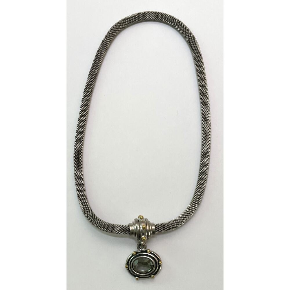 Cabot Silver Mesh Necklace Faceted Stone Removable Pendant Changeable